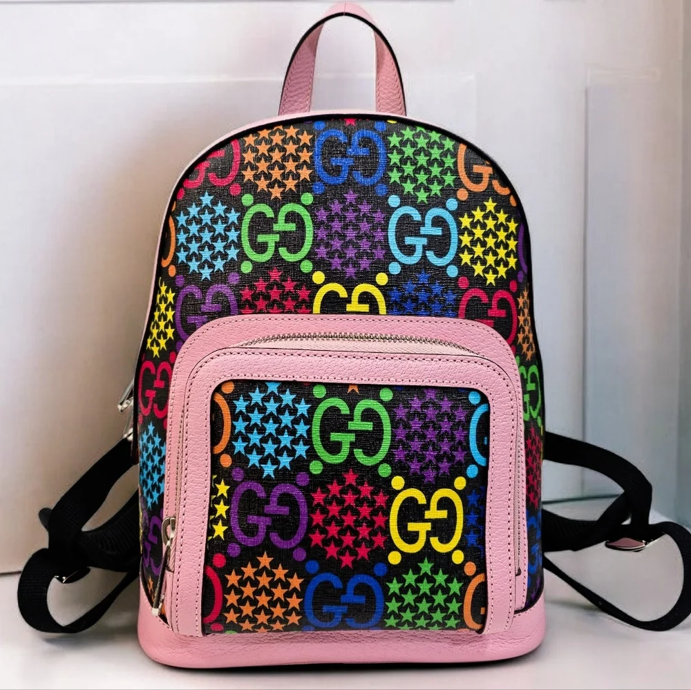 Gucci GG Psychedelic Small Backpack Multicolor Monogram Pink Leather Bag - Picture 14 of 15